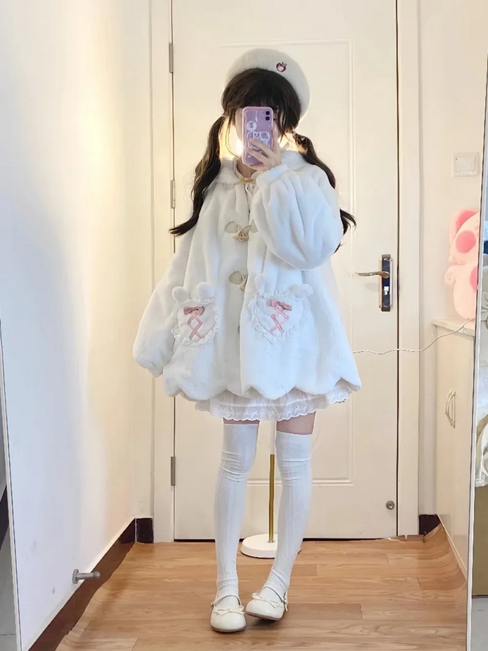 Japanese Lolita Cute Rabbit Ear Plush Coat