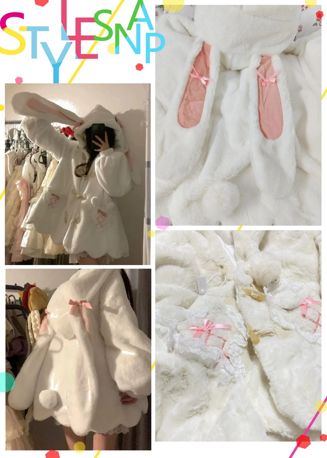 Japanese Lolita Cute Rabbit Ear Plush Coat