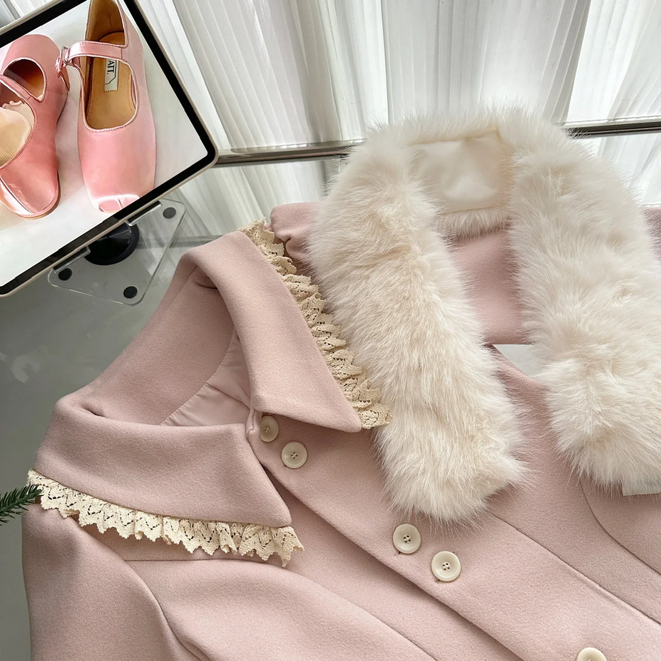 French Elegant Pink Luxury Faux Fur Coat