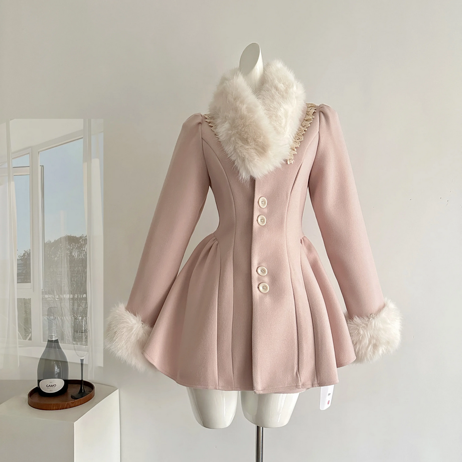 French Elegant Pink Luxury Faux Fur Coat