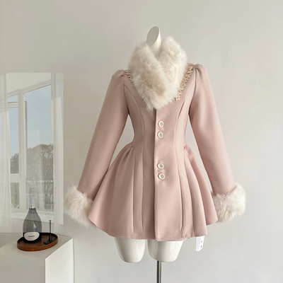 French Elegant Pink Luxury Faux Fur Coat