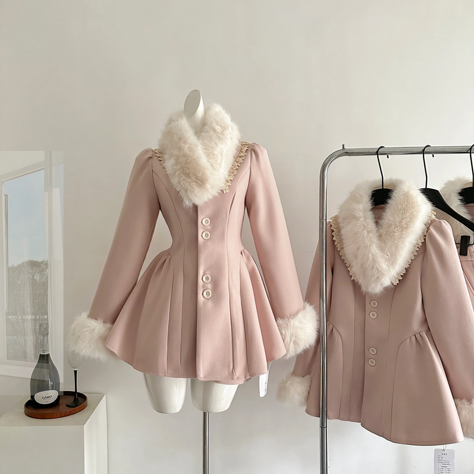 French Elegant Pink Luxury Faux Fur Coat