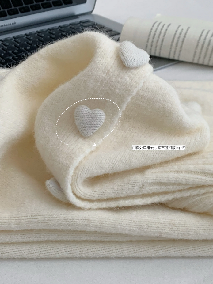 Korean Loose Knitted Heart Button 3 Piece Set Outfit