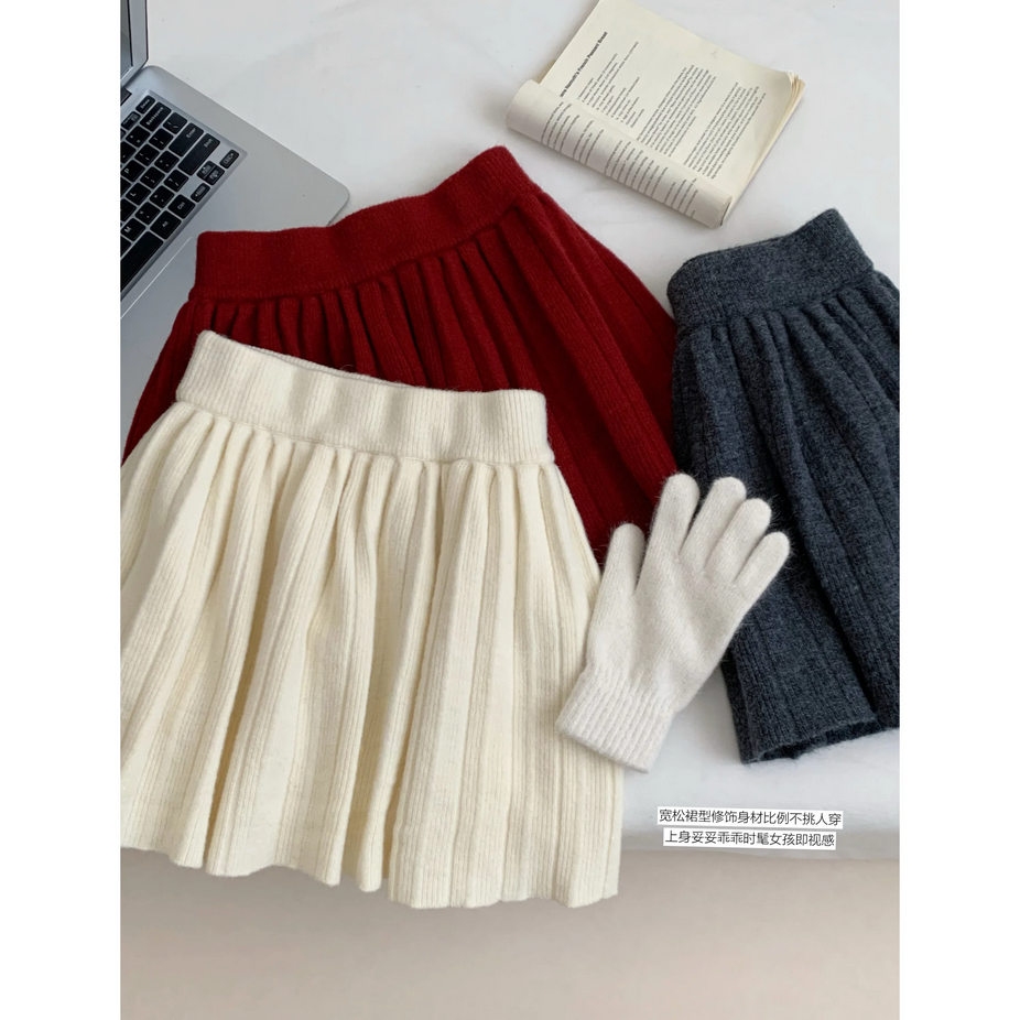 Korean Loose Knitted Heart Button 3 Piece Set Outfit