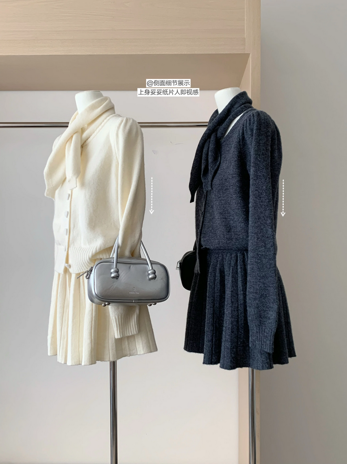 Korean Loose Knitted Heart Button 3 Piece Set Outfit
