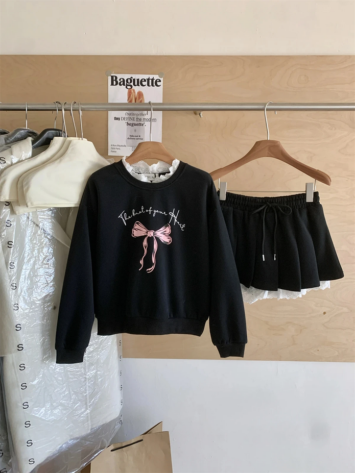 Women Korean Girl Y2k Ballet Core Outfits 2 Piece Set