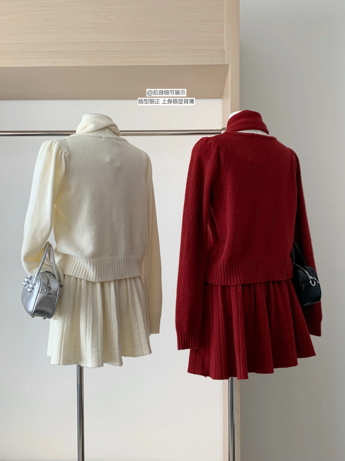 Korean Loose Knitted Heart Button 3 Piece Set Outfit