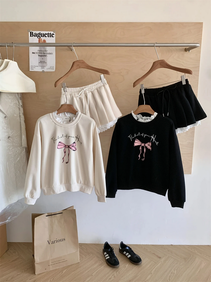 Women Korean Girl Y2k Ballet Core Outfits 2 Piece Set