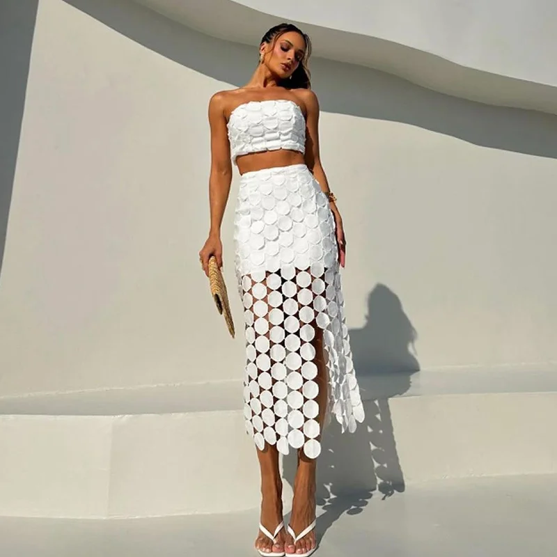 Strapless  Women Crop Top and High Waist Skirt Set