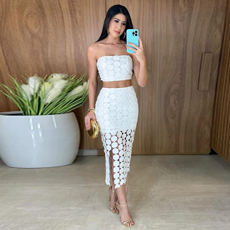 Strapless  Women Crop Top and High Waist Skirt Set
