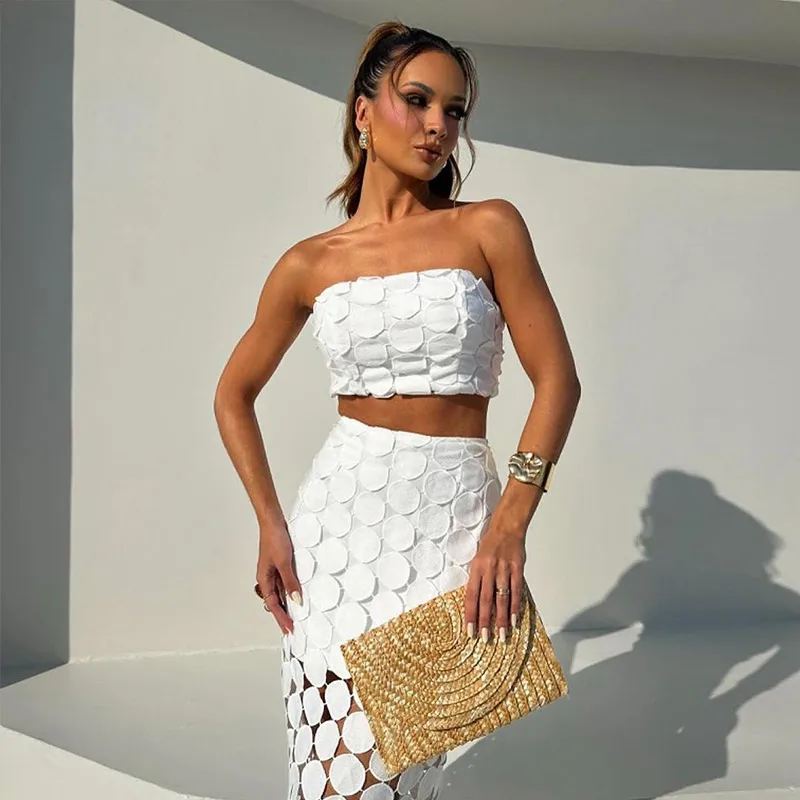 Strapless  Women Crop Top and High Waist Skirt Set