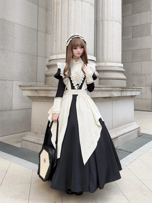 Victorian Black Gothic Lolita Maid Dress