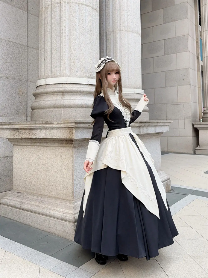 Victorian Black Gothic Lolita Maid Dress