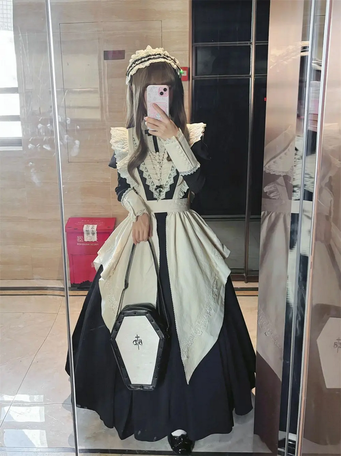 Victorian Black Gothic Lolita Maid Dress