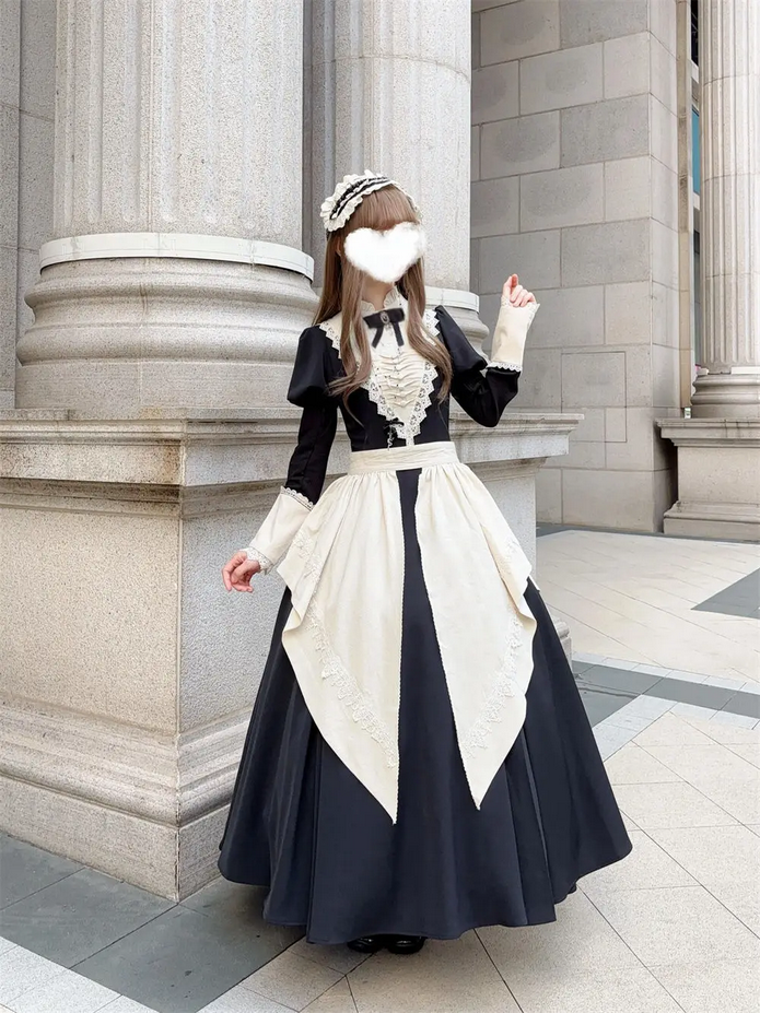 Victorian Black Gothic Lolita Maid Dress
