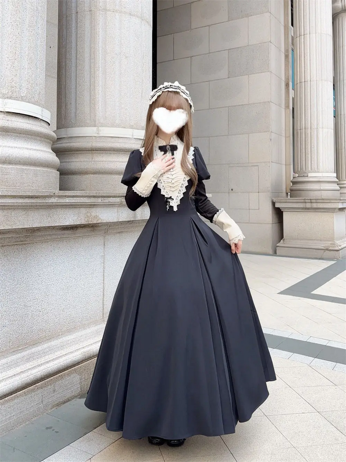 Victorian Black Gothic Lolita Maid Dress