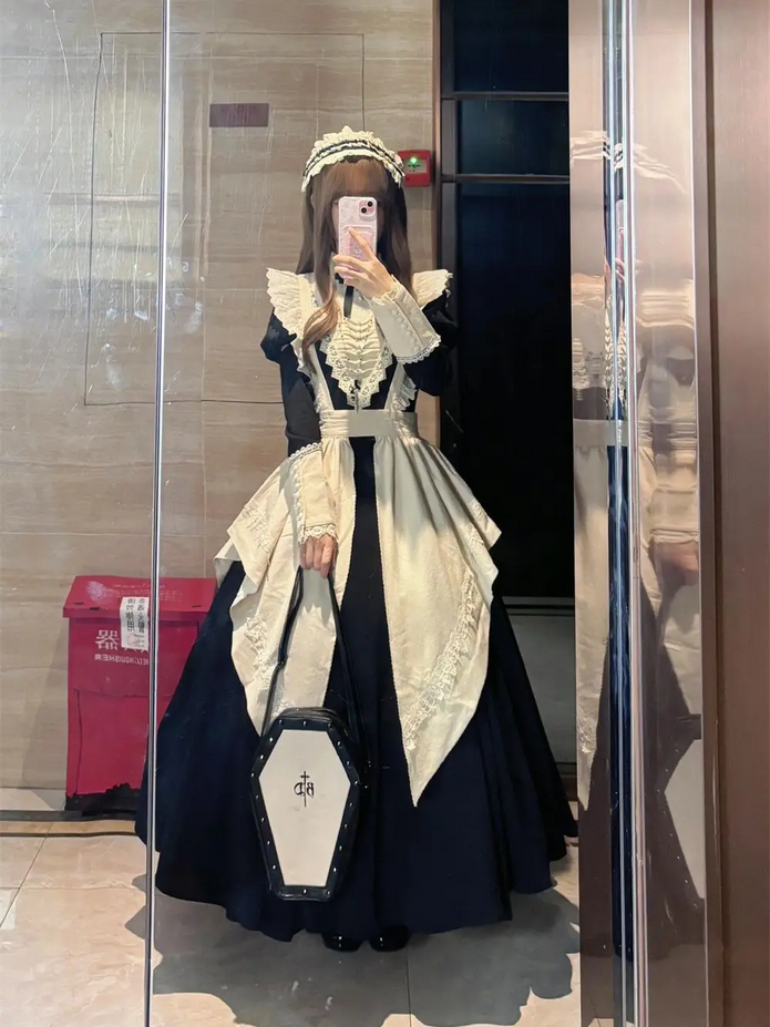 Victorian Black Gothic Lolita Maid Dress