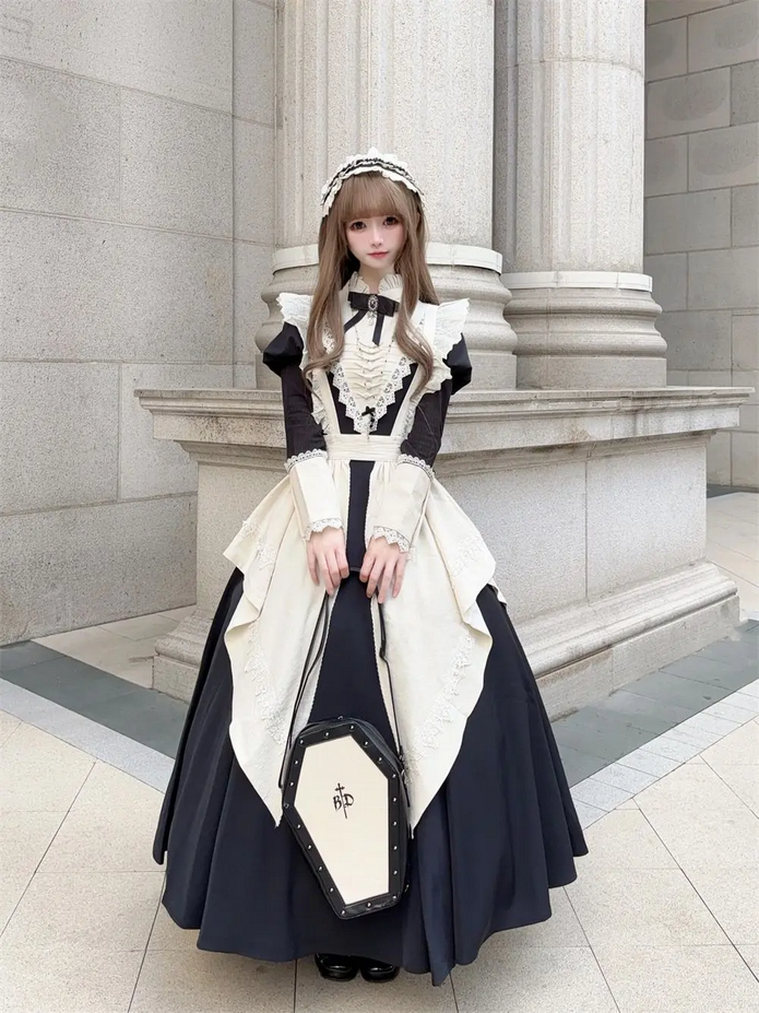 Victorian Black Gothic Lolita Maid Dress
