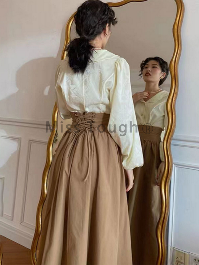 Vintage Victorian Lace up B ack Long Skirt
