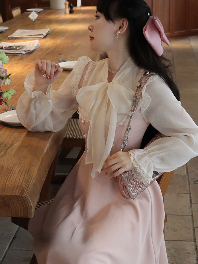 Pink and White One Piece Lace Vintage Dress