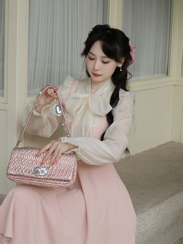 Pink and White One Piece Lace Vintage Dress
