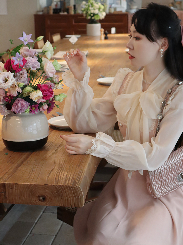 Pink and White One Piece Lace Vintage Dress