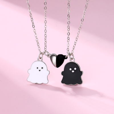 2Pcs/set Cute Ghost Heart Pendant Necklace