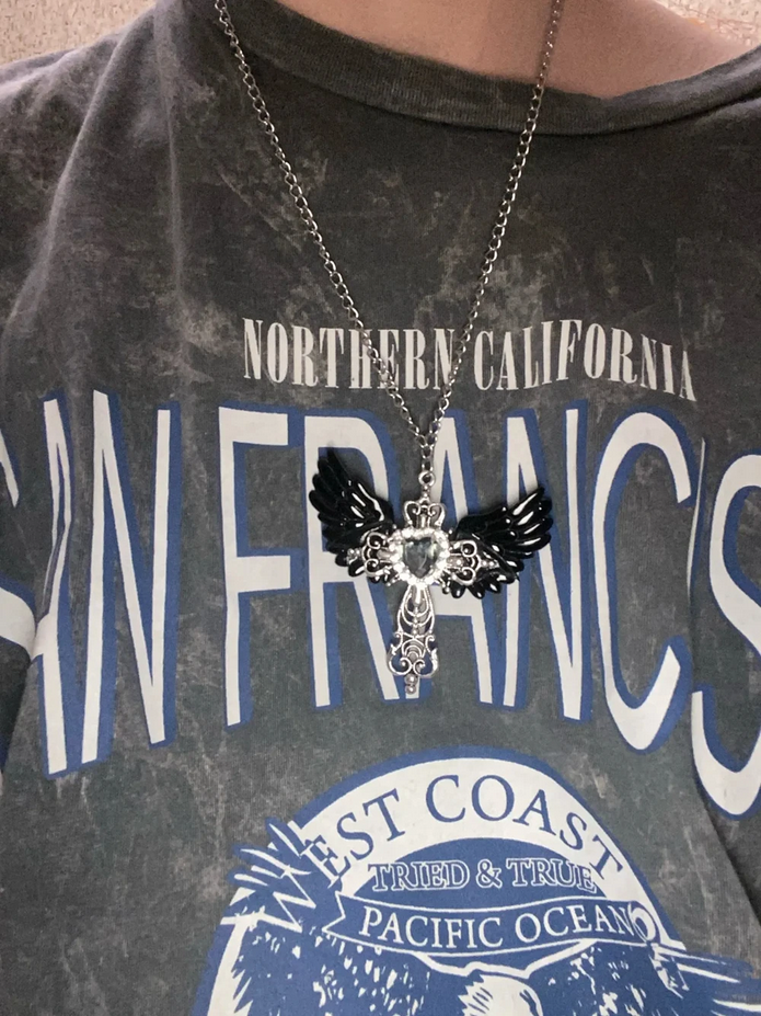 Y2K Heart Crystal Wings Necklace