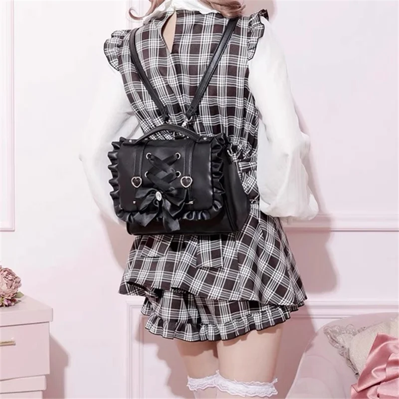 Kawaii Lolita Ruffled Bow Leather Bag