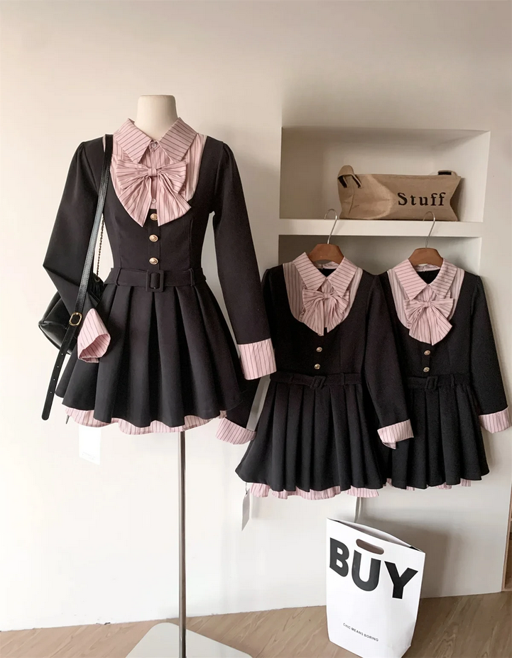 Korean College Preppy Mini Fake Two Pieces Dress