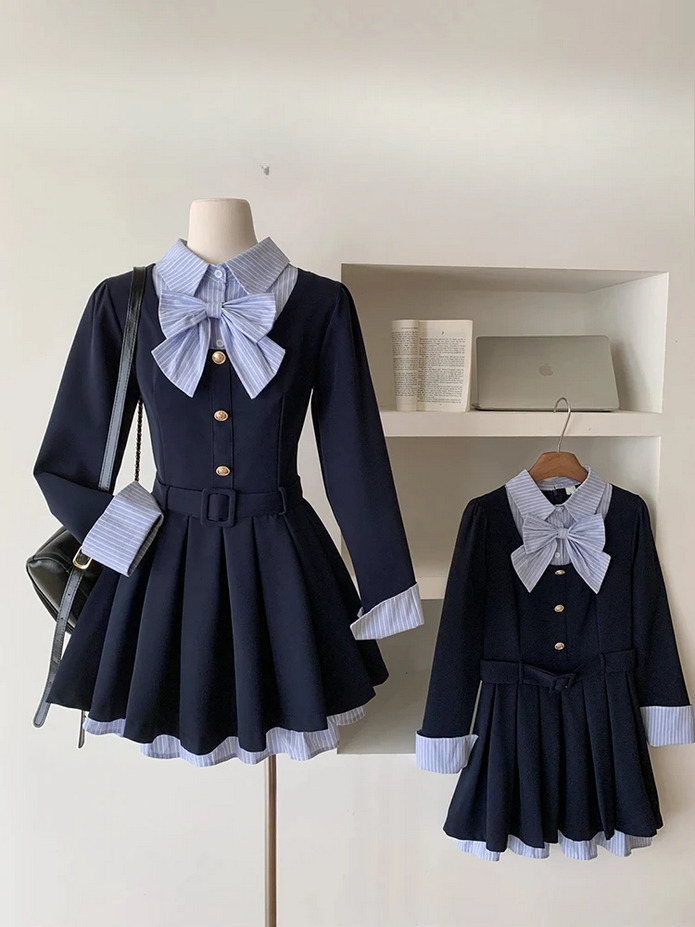 Korean College Preppy Mini Fake Two Pieces Dress