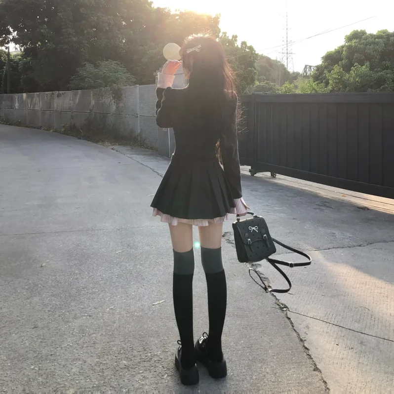 Korean College Preppy Mini Fake Two Pieces Dress