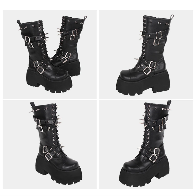 Winter Dark Punk Style Gothic Black Boots