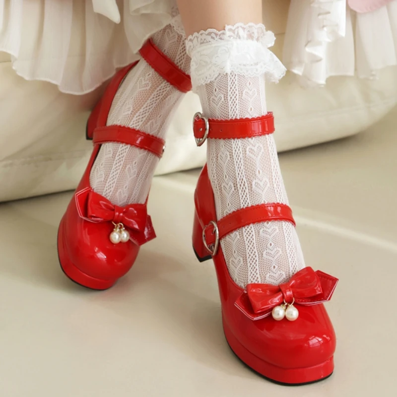 Kawaii Sweet Bow  Ankle Strap High Heels Shoes