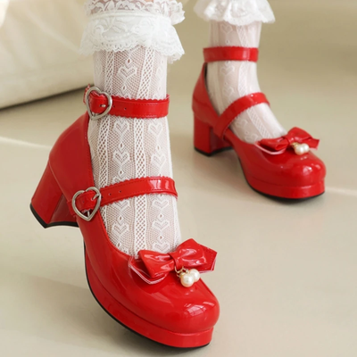 Kawaii Sweet Bow  Ankle Strap High Heels Shoes