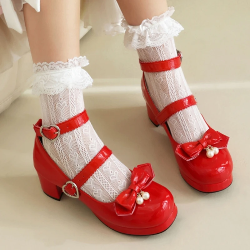 Kawaii Sweet Bow  Ankle Strap High Heels Shoes