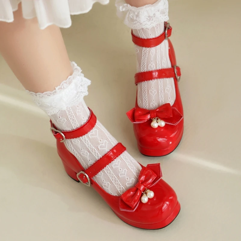 Kawaii Sweet Bow  Ankle Strap High Heels Shoes