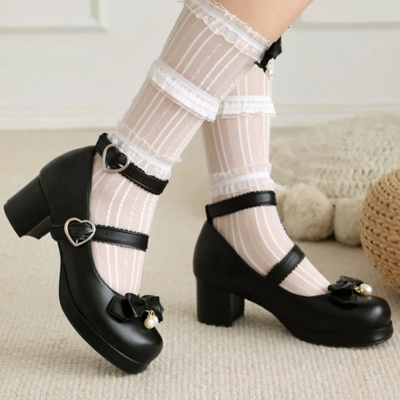 Kawaii Sweet Bow  Ankle Strap High Heels Shoes