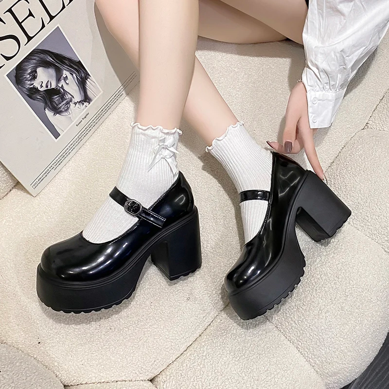 Goth Chunky High Heels Mary Jane Shoes