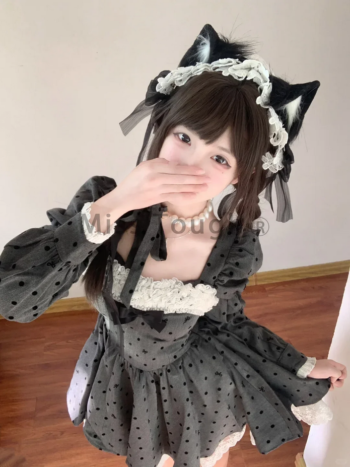 Long Sleeve Polka Dots and Bow  Fairy Dress