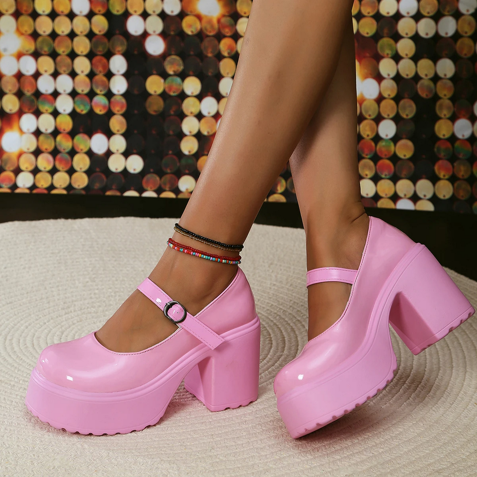 Goth Chunky High Heels Mary Jane Shoes