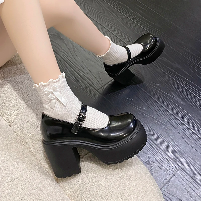 Goth Chunky High Heels Mary Jane Shoes