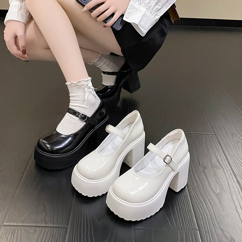 Goth Chunky High Heels Mary Jane Shoes