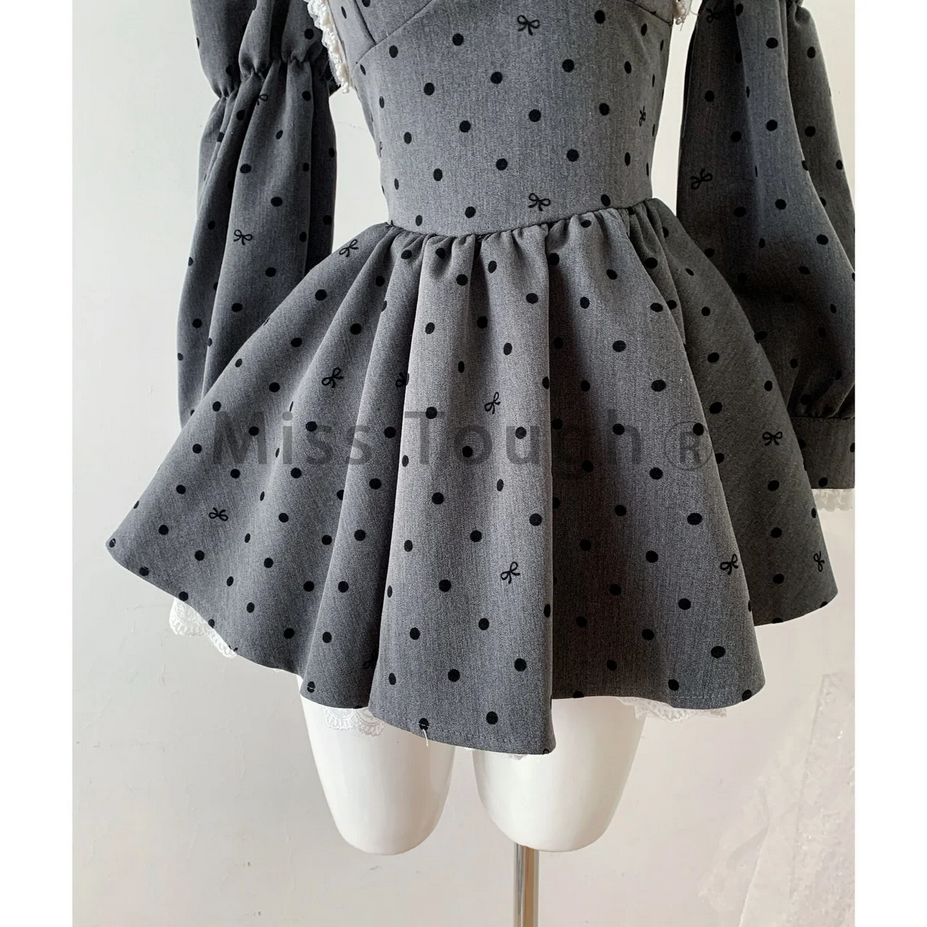 Long Sleeve Polka Dots and Bow  Fairy Dress