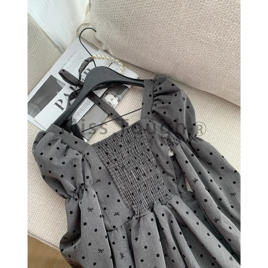Long Sleeve Polka Dots and Bow  Fairy Dress