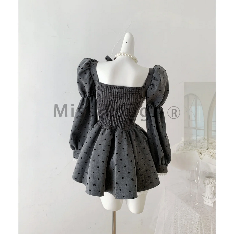 Long Sleeve Polka Dots and Bow  Fairy Dress