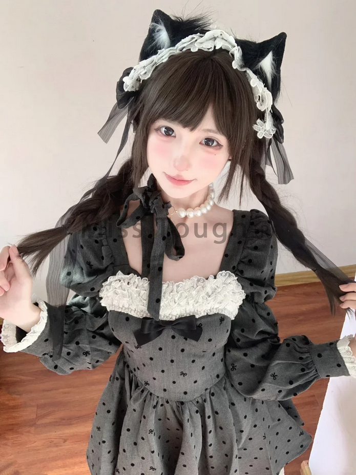 Long Sleeve Polka Dots and Bow  Fairy Dress