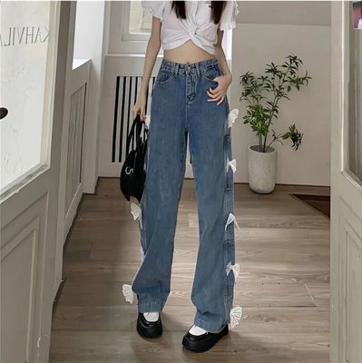 Sweet Style Kawaii Y2k Denim Pants with Lace Bow