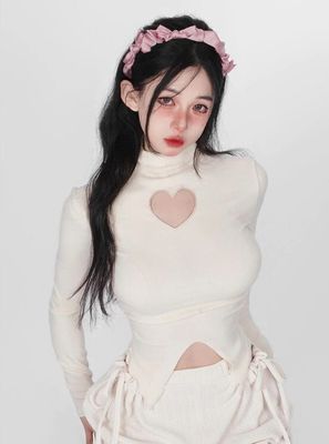Heart Y2k Aesthetic Turtleneck Long Sleeve Shirt