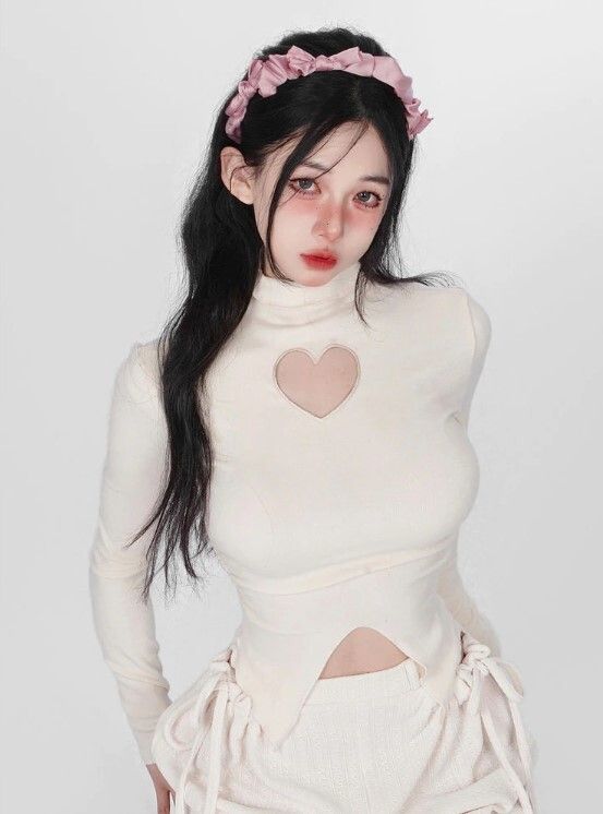 Heart Y2k Aesthetic Turtleneck Long Sleeve Shirt